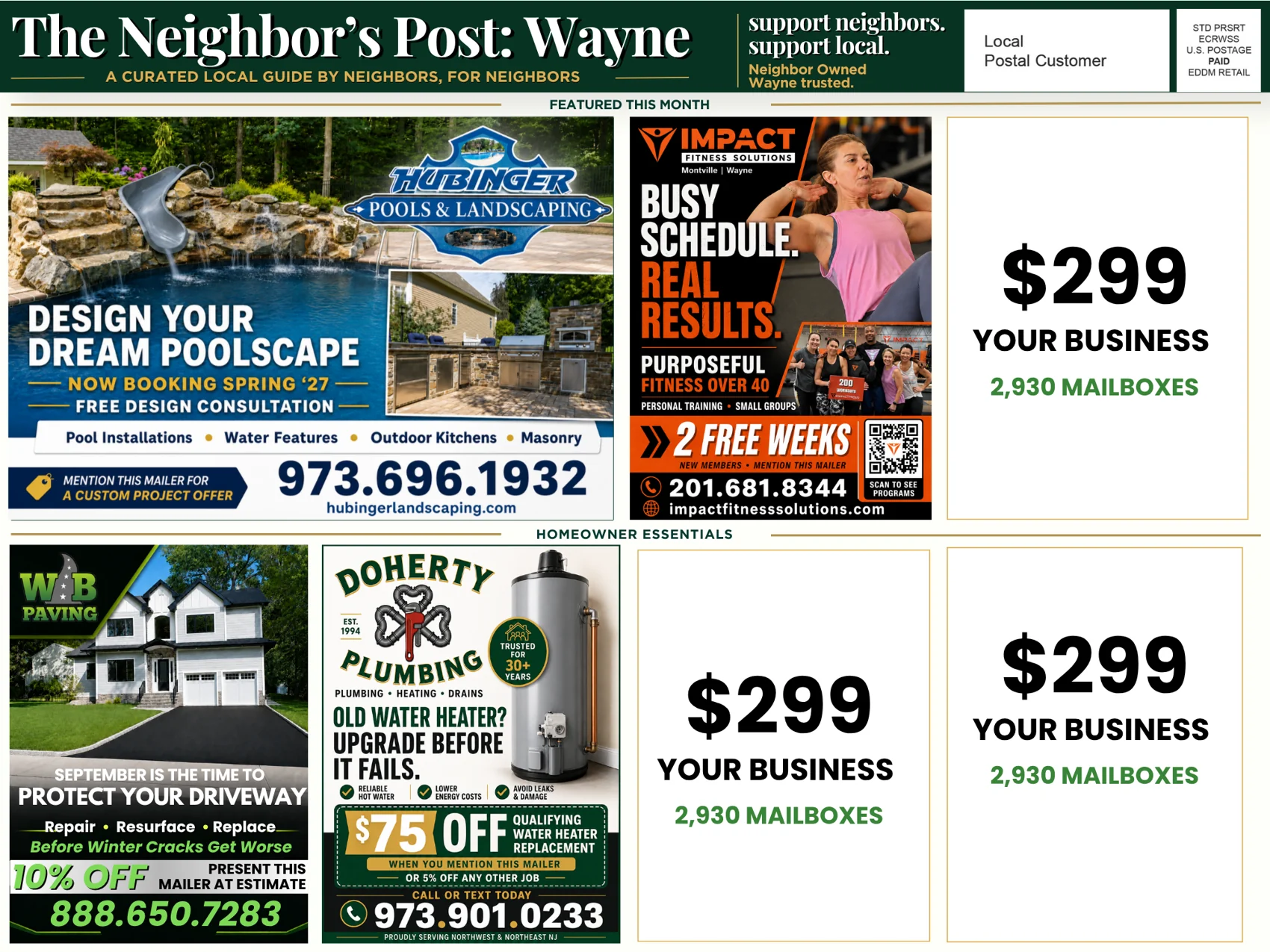 Front side of The Neighbor's Post Wayne shared business postcard